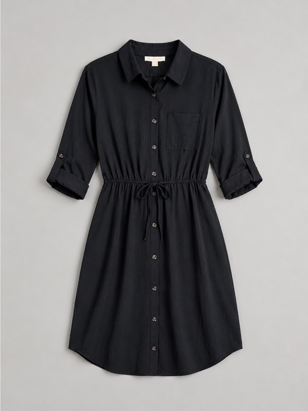 Monteau Button Front Shirt Dress XS Capsule Staple Minimalist Preppy Black